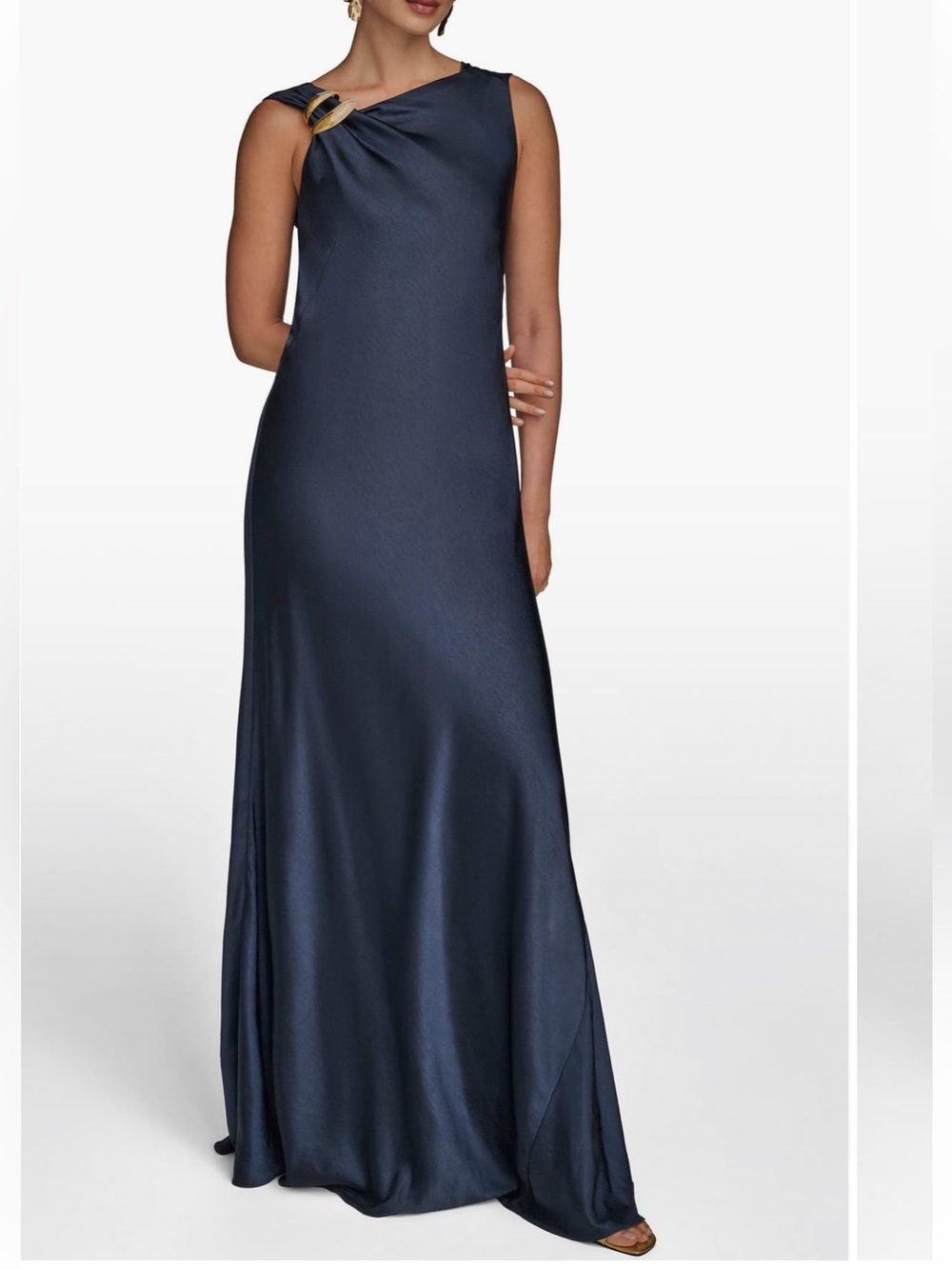 Donna Karan New York Asymmetric Cowl Back Maxi Gown Navy Size 14